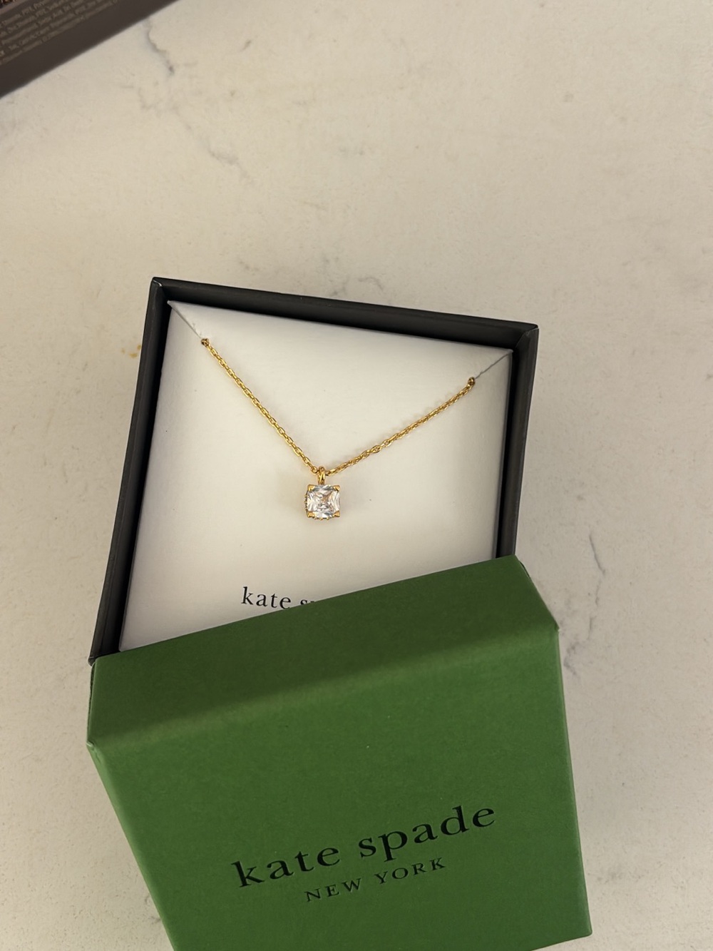 kate spade Gold Chain Necklace with Clear Square Crystal Pendant